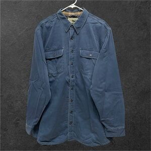 L.L. Bean Chamois Navy Blue Heavyweight Flannel Plaid Lined Shirt // XL Tall